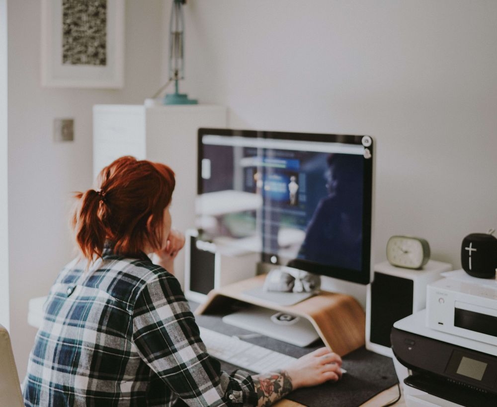 woman at desk working from home